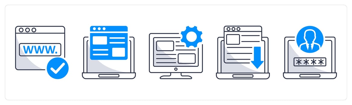 A set of 5 web design icons as domain name, web page design, user interface vector