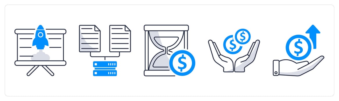 A set of 5 business icons as business startup, data collection, time is money vector