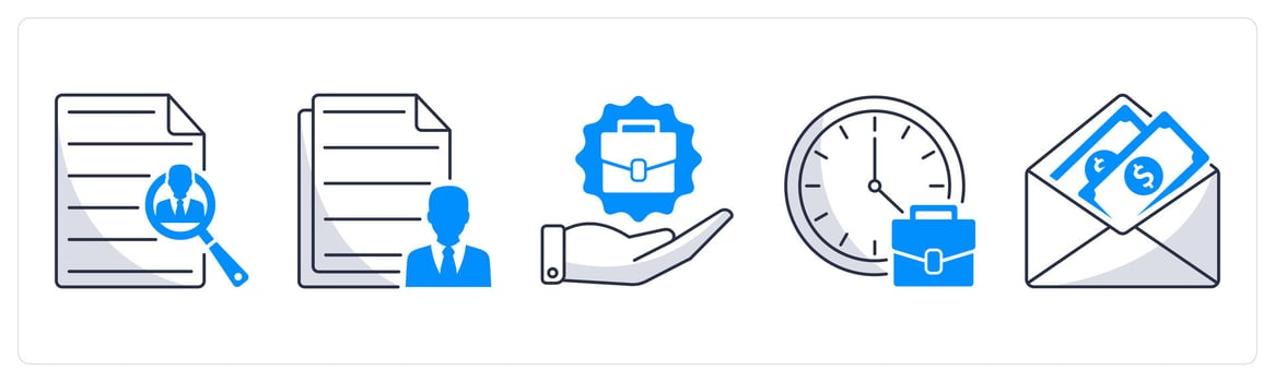 A set of 5 business icons as search employee, employee details, job offer vector