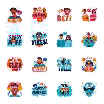 Bundle of Expressions Flat Style Stickers vector