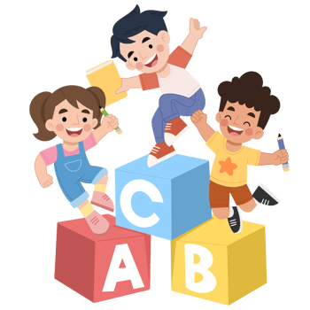 Children's illustration with abc alphabet blocks png