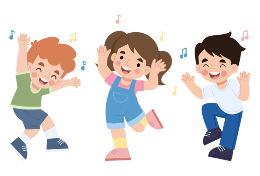Illustration of cheerful kids dancing together png