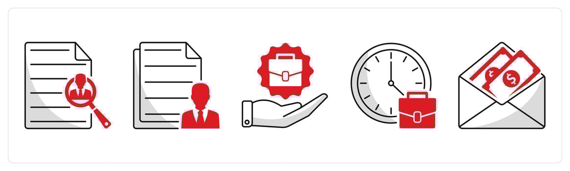 A set of 5 business icons as search employee, employee details, job offer vector
