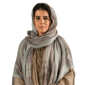 A woman in a beige shawl png