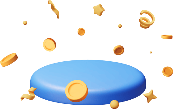 3D podium with flying coins and confetti around png