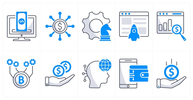 A set of 10 blockchain icons as crowdfunding platform, crowdfunding, strategy vector