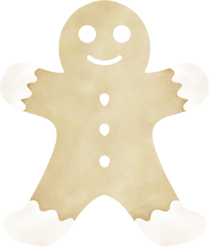 A smiling gingerbread man with white frosting details, perfect for holiday cards or festive decorations. png