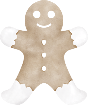 A smiling brown gingerbread man with white frosting details, perfect for a winter-themed design or holiday card. png