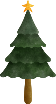 Christmas tree with a golden star on top, decorated with yellow ribbons. png