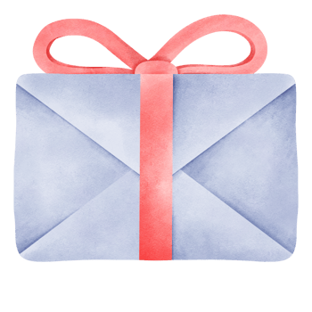 A wrapped gift with a light blue paper and a bright pink ribbon. Decor for New Year Christmas and holiday. Hand drawn cartoon illustration on isolated background. png