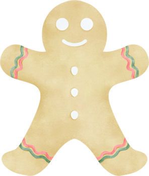 gingerbread man with white frosting details and colorful stripes on his arms and legs, perfect for a festive holiday design. png