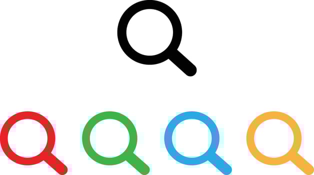 Colorful search icon set in five colors isolated on white background . Magnifying glass icon . illustration vector