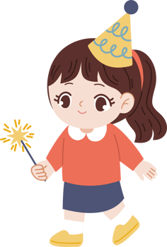girl celebrating new year with sparkler and party hat png