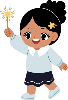girl holding sparkler with happy face png