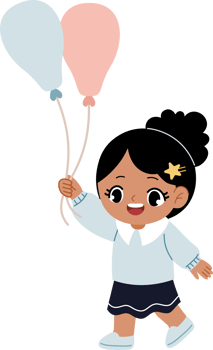 cute happy girl holding balloons walking png