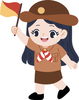 kid holding semaphore flag in pramuka uniform png