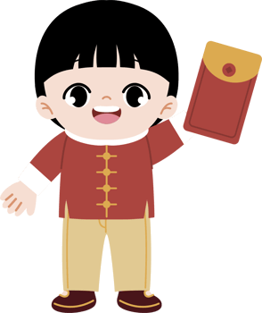 Cute kid holding angpao celebrating chinese new year png