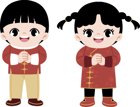 Cute kids celebrating chinese new year png