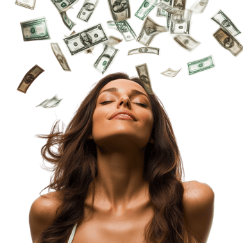 Woman with Falling Money on transparent background png