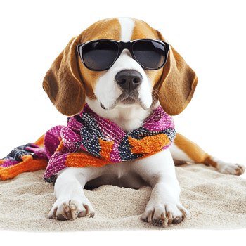 Beagles on a beach vacation isolated against a transparent background png