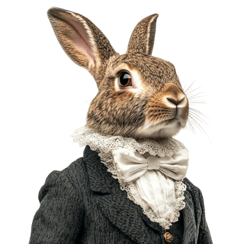 A rabbit with a white collar against a transparent background png