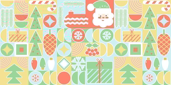 Christmas bauhaus abstract geometric background. Merry Christmas pattern, wallpaper, banner, festive cover design Winter Celebration. Seamless festive mosaic, minimal scandinavian ornament vector