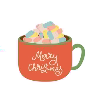 Christmas chocolate and eggnog drink , winter holiday hot cups, icons. Christmas eggnog or milk punch beverages in cups and mugs, hot chocolate drinks for New Year and Xmas greeting card vector