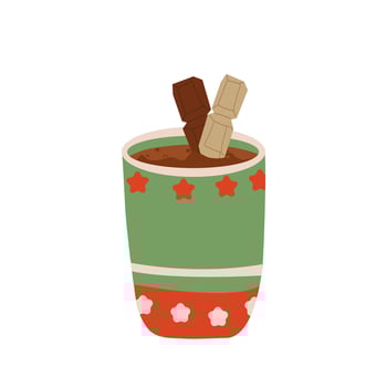 Christmas hot chocolate drink, winter holiday hot cups, icons. Christmas eggnog or milk punch beverages in cups and mugs, hot chocolate drinks for New Year and Xmas greeting card vector