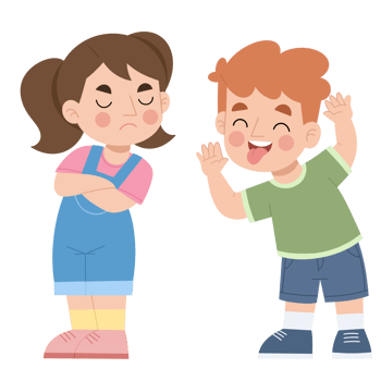 Illustration of boy mocking girl, Illustration of a boy teasing a little girl png