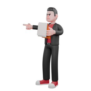 3D Dance Creator Cartoon. A male choreographer stands with his left hand holding a clipboard and his right hand pointing forward. Choreographer Design png