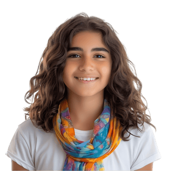 A young girl wearing a colorful scarf png