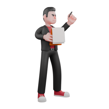 3D Choreographer Dance Performer. A male choreographer stands with his right hand holding a clipboard and his left finger holding a pen. Cartoon Artist png