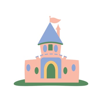 Castle Palace Kingdom Royal Fort Historic Heritage Building Construction with Flag vector