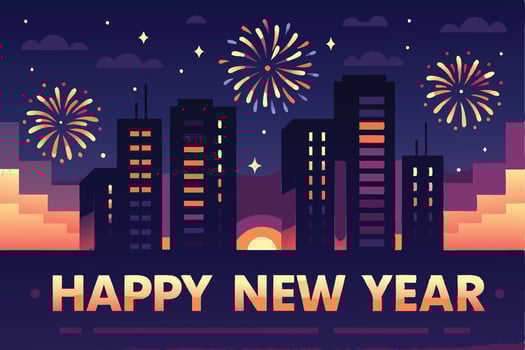 Happy New Year Cityscape Fireworks Night vector