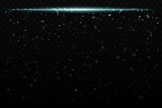 Blue sparkling light effect with subtle glowing particles on a dark background, ideal for sci-fi, cosmic, or night sky themes. The horizontal beam adds a dynamic futuristic feel. vector