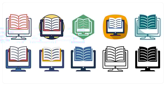 A set of 10 E-learning icons as Online, Education, Digital vector