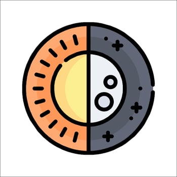 A flat icon of a wheel with a sun and moon vector