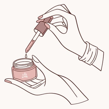 Illustration of a hand holding a jar of cream vector