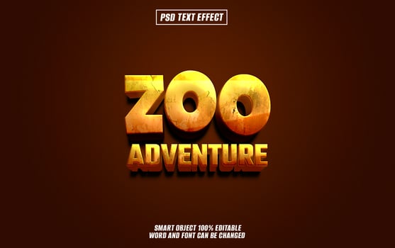 3D text effect Zoo Adventure in a yellow color scheme on a brown background. psd