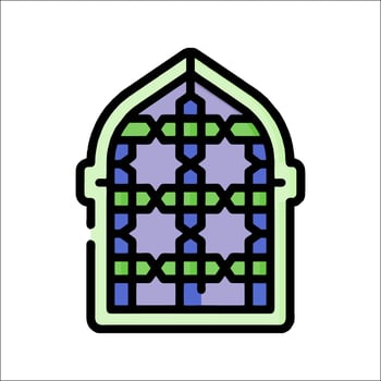A green and blue stained glass window with a green and blue design vector