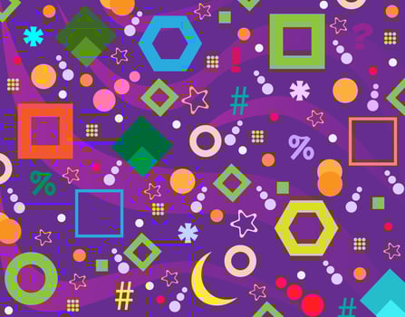 Vibrant Geometric Shapes with Symbols on Purple vector