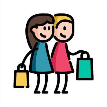 Two women holding shopping bags and holding hands vector