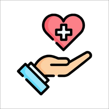 Hand holding a heart with a cross on it vector