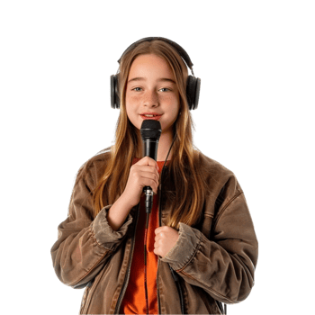 A girl with headphones and microphone png