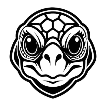 A turtle head with big eyes and a black and white design vector