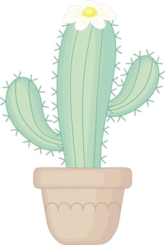 Green Cactus With White Flower. House Plant Illustration vector