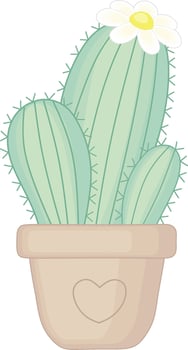 Green Cactus With White Flower. Decorative House Plant vector
