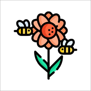 A cartoon flower with two bees on it vector