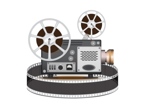 Film projector, film strip on white background. 3D . High detailed realistic illustration. vector