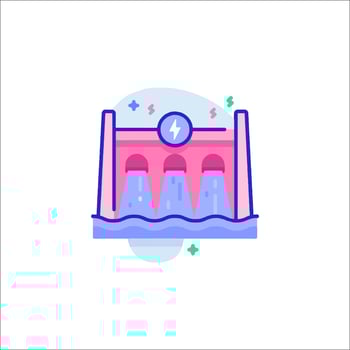 A pink and blue water tower with a clock on it vector